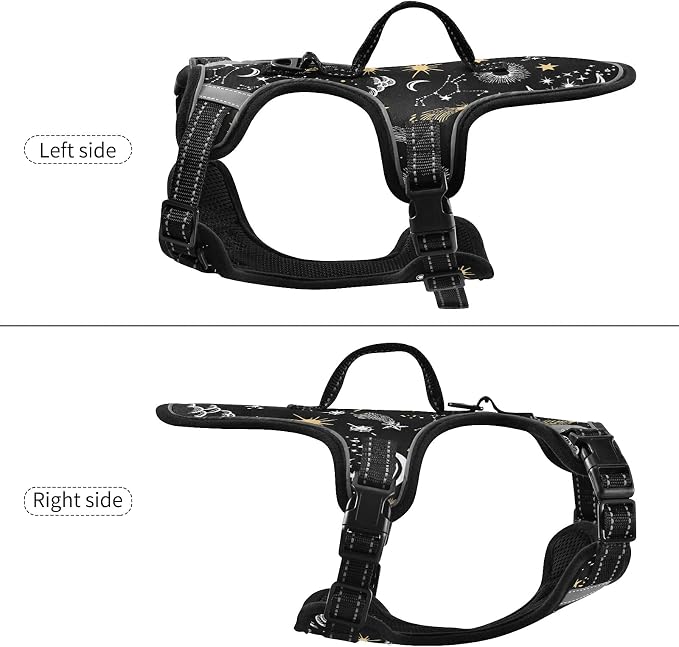 Yellow Stars and White Moon Dog/Cat Harness, Reflective No-Pull Pet Harness - Image 3
