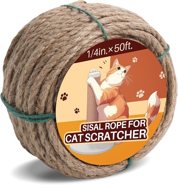 Sisal Rope for Cat Scratcher 1/4" 50 Ft Cat Tree Rope Twine for Repairing Cat by Unknown