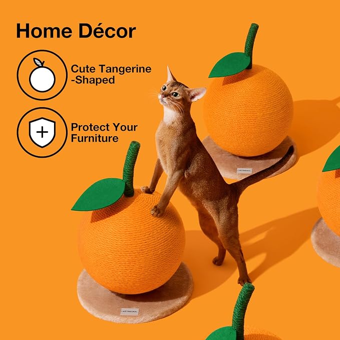 VETRESKA Orange Cat Scratching Post, Cute Cat Scratcher - Image 5