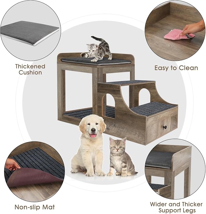 Cat Window Perch with Removable Stairs, Large Pet Bunk Bed with Drawer and - Image 6