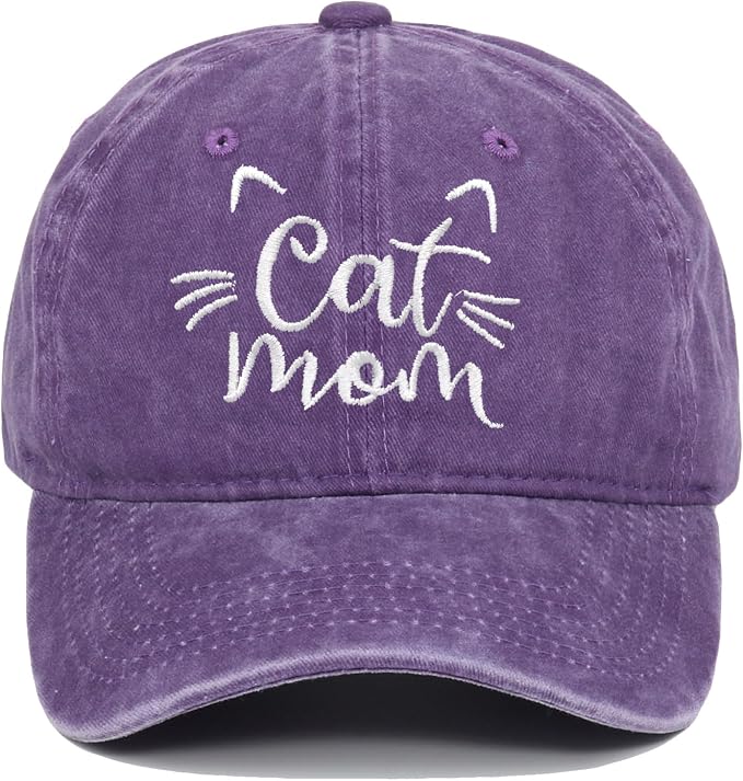 CORIRESHA Cat Mom Baseball Cap Washed Denim Cotton Adjustable Unisex Hat by CORIRESHA