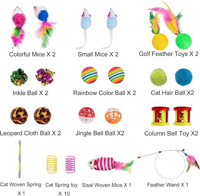32Pcs Cat Toys Kitten Interactive Pet Toys Assortments, Foldable Rainbow Tunnel - Image 3