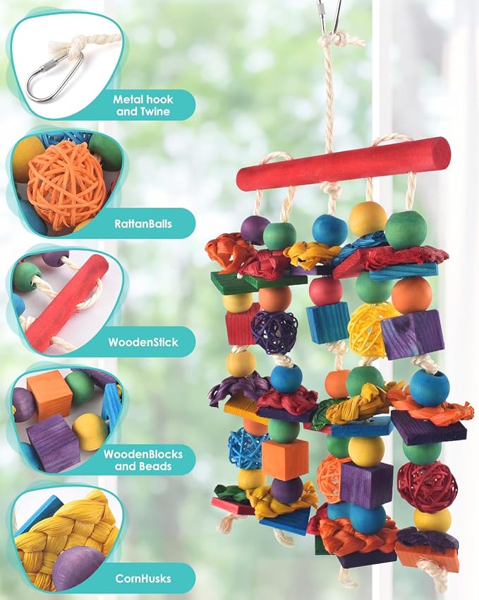 Bird Toys, for Medium Small Cockatoos Budgie Lovebird Cockatiel Conure - Image 4