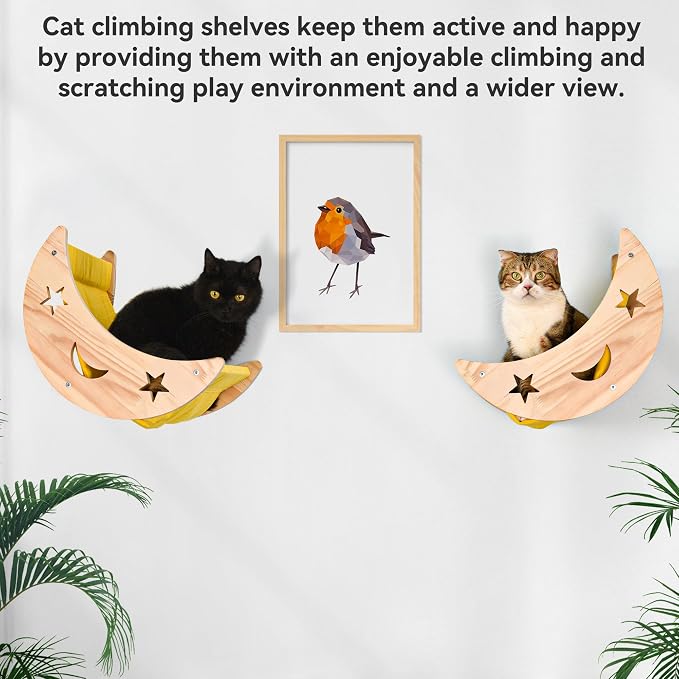 Cat Hammock Moon Bed Wall Mounted Shelf Hammock Shelves and Perches Solid Wood - Image 8