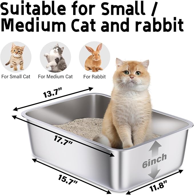 Stainless Steel Litter Box 2 Pack, Never Absorb Odor, Non Stick Metal Litterbox - Image 2