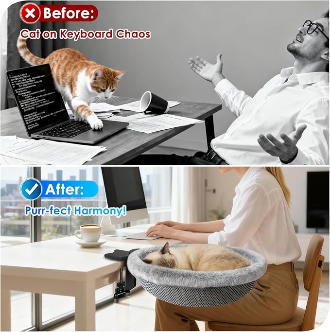 IPOW Heavy Duty Steel Frame 180° Rotating Cat Desk Bed Semi-Circular Cat Bed - Image 4