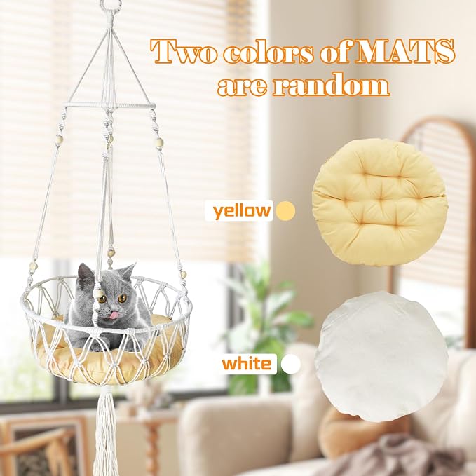 Macrame Cat Hammock Bed, Handwoven Hanging Boho Cat Bed - Image 3