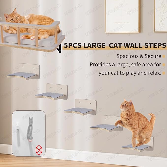 Large Cat Wall Shelves with 5 Steps - Image 7