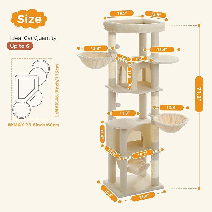 71.2" Tall Cat Tree for Indoor Cats - Image 7