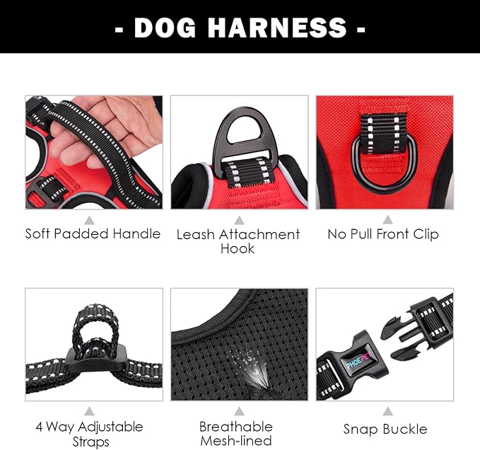 PHOEPET Reflective Dog Harness Large Breed Adjustable No Pull Vest - Image 4