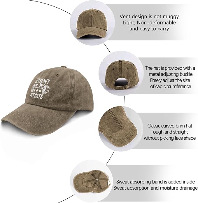 Made in USA Lift Heavy Pet Cats Hats Cotton Washed Baseball Caps Adjustable Hat - Image 6