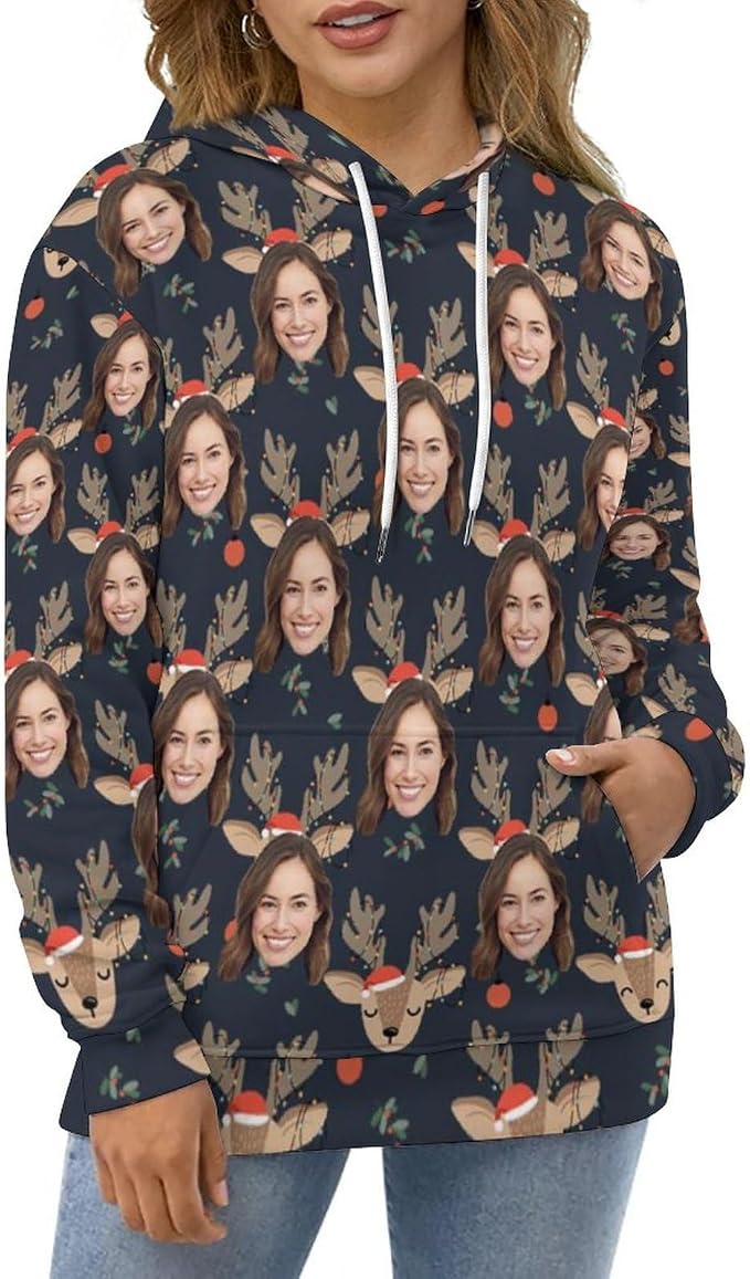 Artsadd Custom Face Unisex athletic Pockets Sweatshirt Loose Hoodie Custom - Image 2