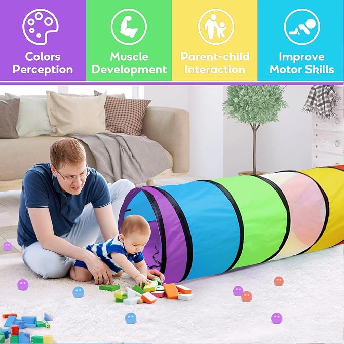 Kids Play Tunnel for Toddlers, Pop Up Crawl Through Tunnel Play Tent for Baby - Image 7