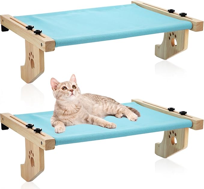 Pinkunn 2 Set Cat Window Sill Perch Adjustable Wood Small Cat Window Hammock by Pinkunn
