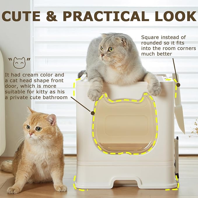 Cat Litter Box with Lid, Covered Top Entry Kitten Litter Pan - Image 3