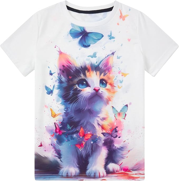 Funnycokid Girls Shirts Cat T Shirt Size 5-12 Clothes by Funnycokid