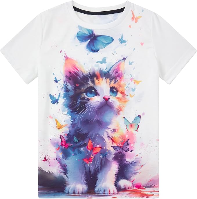 Funnycokid Girls Shirts Cat T Shirt Size 5-12 Clothes by Funnycokid