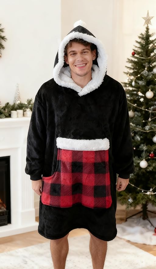 Wearable Blanket Hoodie with Giant Pocket, Soft Warm Sherpa Fleece Oversized - Image 2