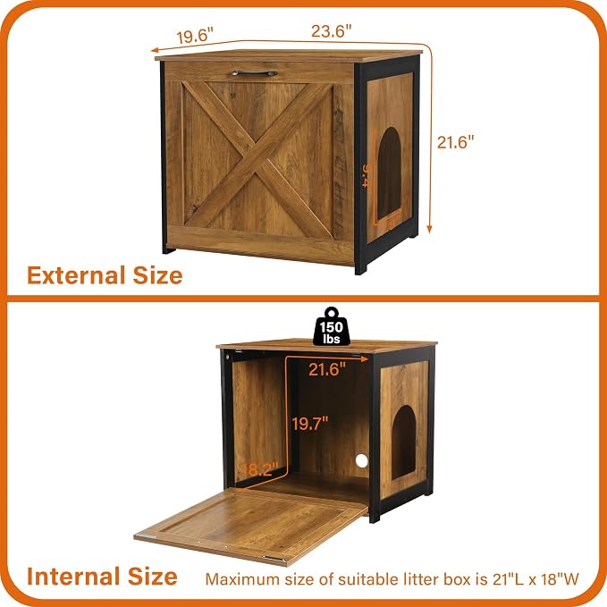 Dwanton Cat Litter Box Furniture Hidden, Cat Litter Box Enclosure, Reversible - Image 5