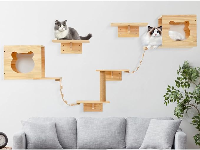 Cat Wall Shelves and Perches, Pine Wooden Cat Wall Furniture Climbing Shelves - Image 9