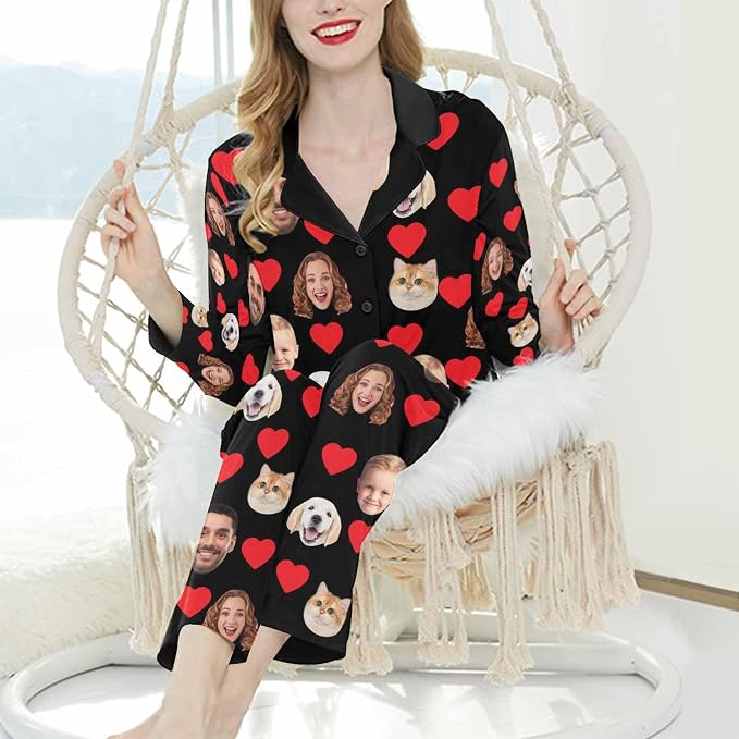 Artsadd Custom Pajamas for Women Men Family, Personalized Face Pjs Pajama Pants - Image 3