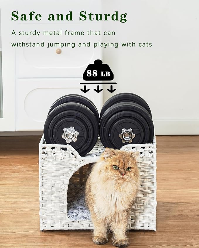 Cat Beds Indoor Kitten House, Handwoven Rattan Cat Cave Pet Cube, Large Cat - Image 3