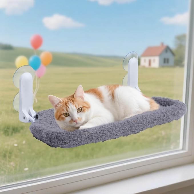 YUNIQUE Cat Window Perch with Cushion Rim, Upturned Edge Bracket, Portable Wall by YUNIQUE