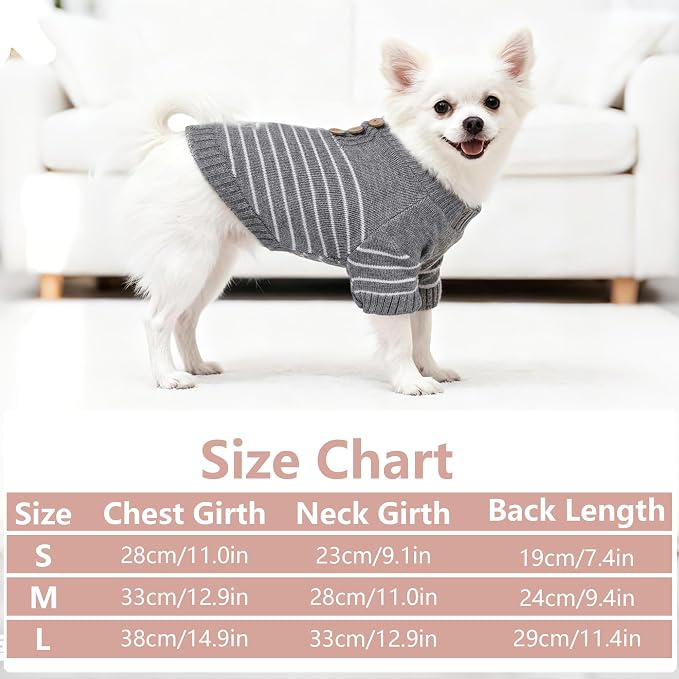 Dog Knitted Sweater with Wooden Buttons Cozy Pet Striped Winter Clothes - Image 3