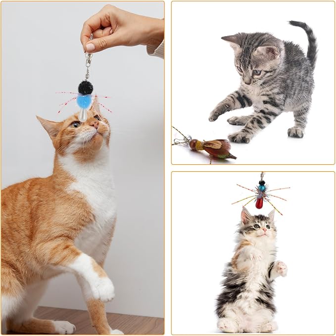 Cat Insect Feather Toys Replacement Cat Toy Wand Refills, 6 Pieces Natural - Image 5