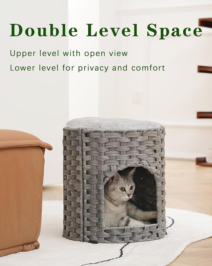 Cat House for Indoor Cat, Small Cat Houses Handwoven PE Rattan Kitten Cave - Image 2