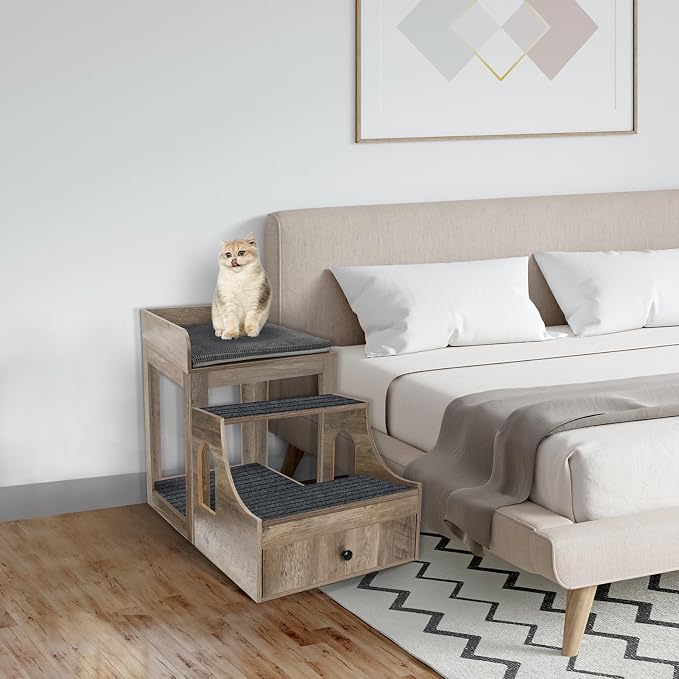 Cat Window Perch with Removable Stairs, Large Pet Bunk Bed with Drawer and - Image 8