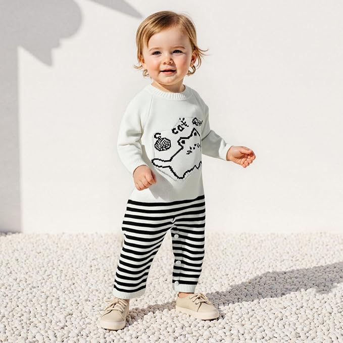 Baby Girl Fall Romper Knit Long Sleeve Jumpsuit Ribbed Ruffle Bodysuit Infant - Image 3