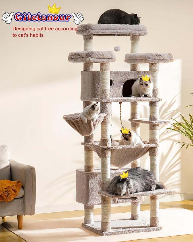 Cat Tree for Indoor Cats Large Adult, 2 Baskets, 2 Condos, Muchroom GCT030MU - Image 2