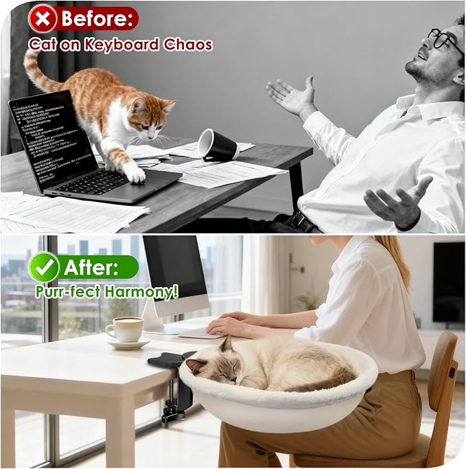 IPOW Heavy Duty Steel Frame 180° Rotating Cat Desk Bed Semi-Circular Cat Bed - Image 5