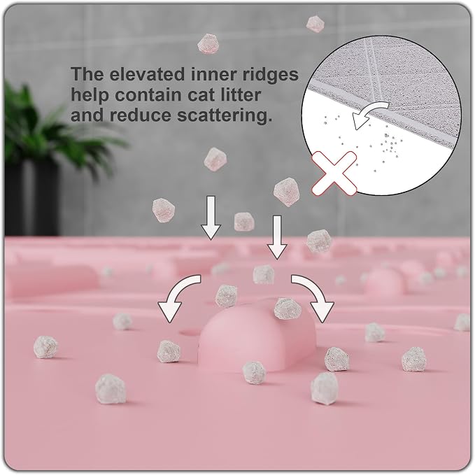 OHMO Cat Litter Mat Trapping Mat Premium Silicone 37.5x25.2，Pink, Waterproof - Image 3