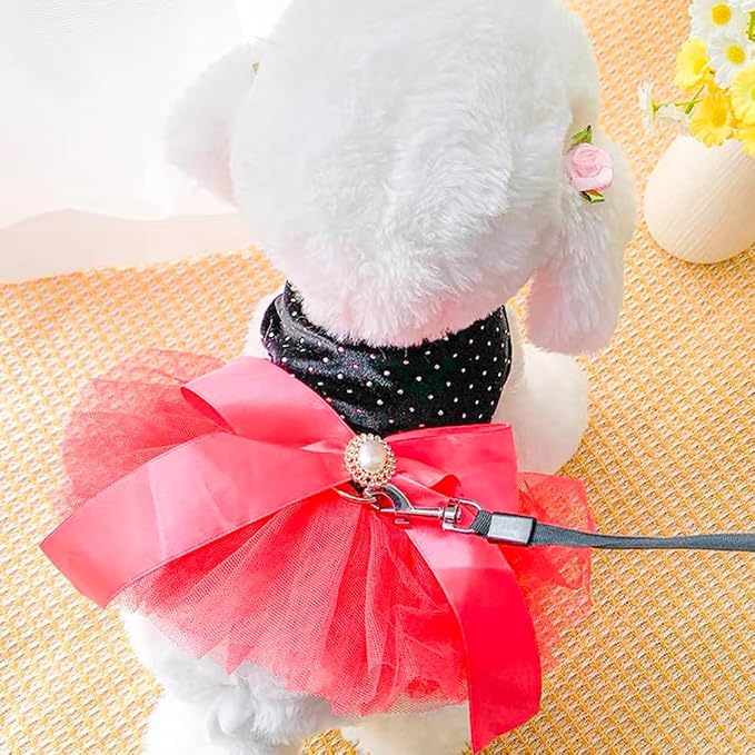 Black Polka Dot Dog Dress with D-Ring, Puppy Wedding Attire - Image 4