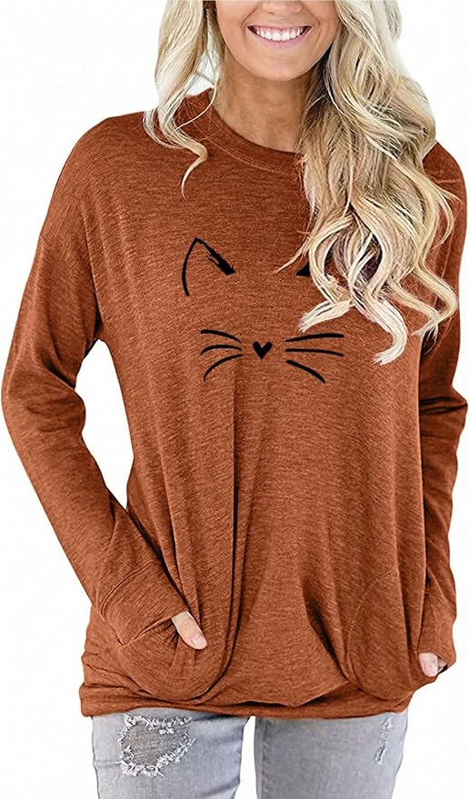 Akihoo Womens Casual Long Sleeve Tunic Tops Crew Neck Shirt Blouses - Image 2