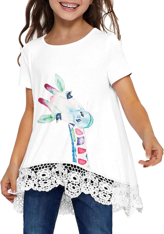 storeofbaby Girls Casual Tunic Tops Short Sleeve Loose Soft Blouse T-Shirt - Image 2