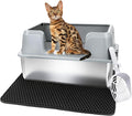 Vivifying Stainless Steel Cat Litter Box, Large Semi-Enclosed Litter Box by Vivifying