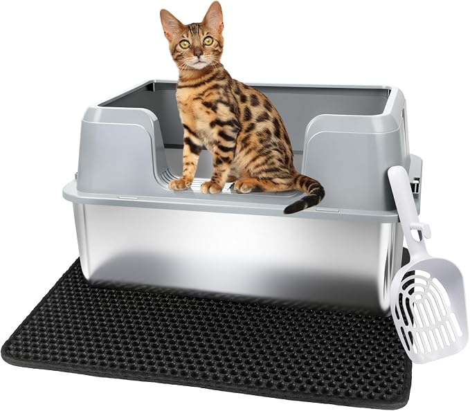 Vivifying Stainless Steel Cat Litter Box, Large Semi-Enclosed Litter Box by Vivifying