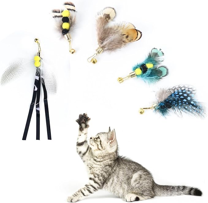 Cat Insect Feather Toys Replacement Cat Toy Wand Refills, 6 Pieces Natural - Image 4