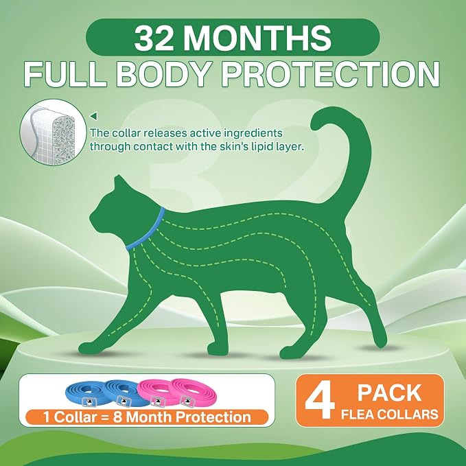 Flea Collar for Cats 4 Pack, Natural Cat Flea and Tick Prevention Collar - Image 3