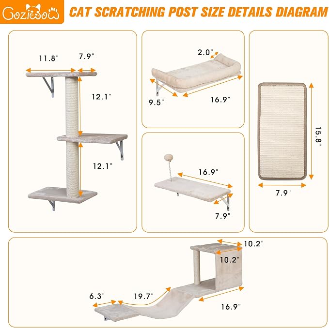 COZIWOW Cat Wall Shelves Set, 5-Piece Wall Mounted Cat Furniture - Image 4