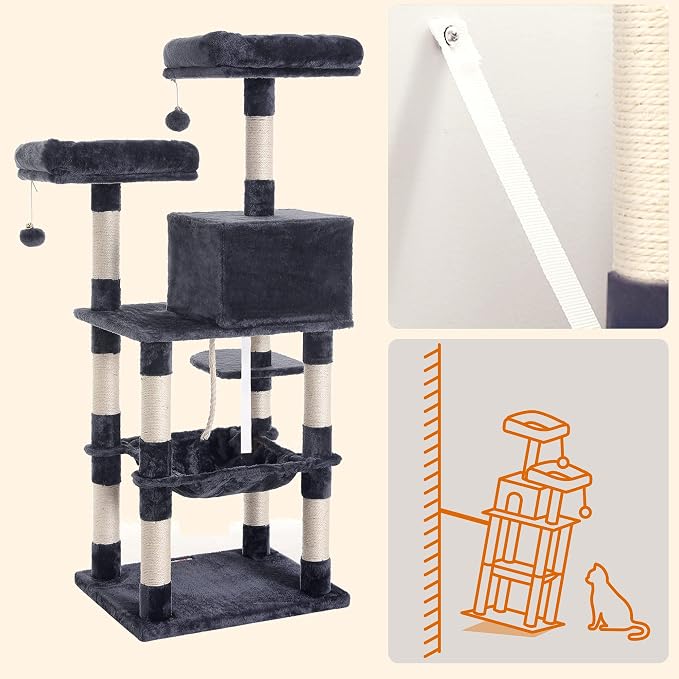 Feandrea Cat Tree, 56.3-Inch Cat Tower, 2 Perches, Smoky Gray UPCT15GYZ - Image 8