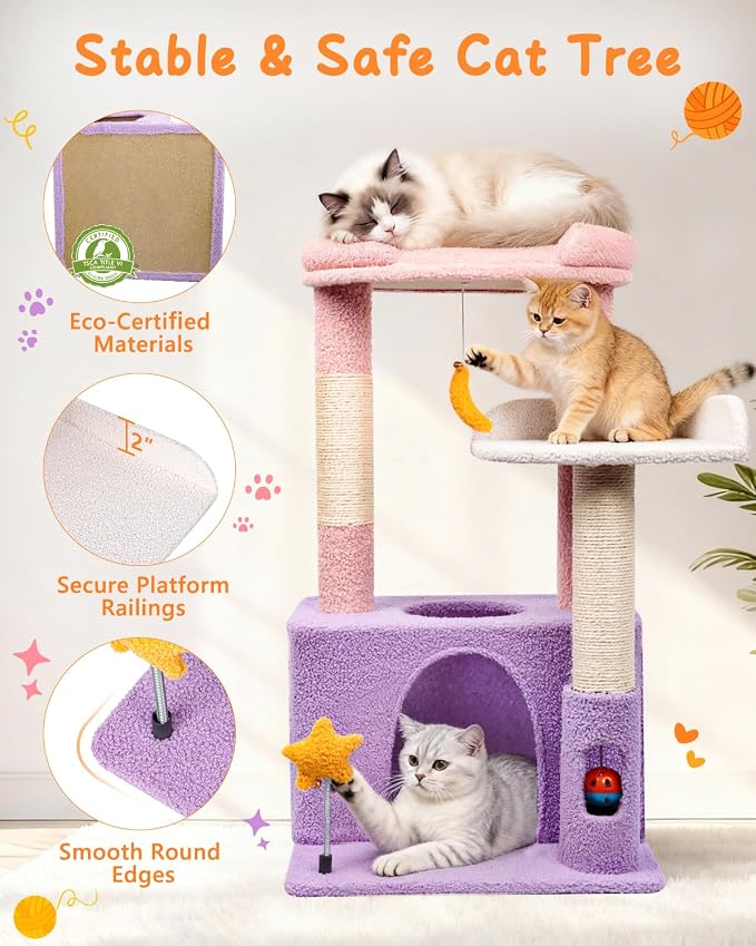31" Cute Cat Tower for Indoor Kittens - Image 5
