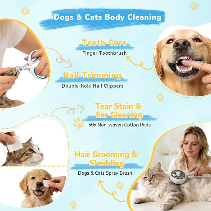 10in1 Pet Mist Spray Brush for Cat & Dog, Hair Health & Grooming Set - Image 3