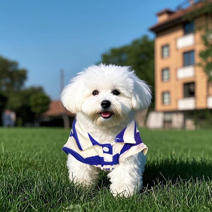 Dog Shirt Polo Shirt Striped Collar Puppy Clothes Summer Button Up Pet Clothes - Image 5