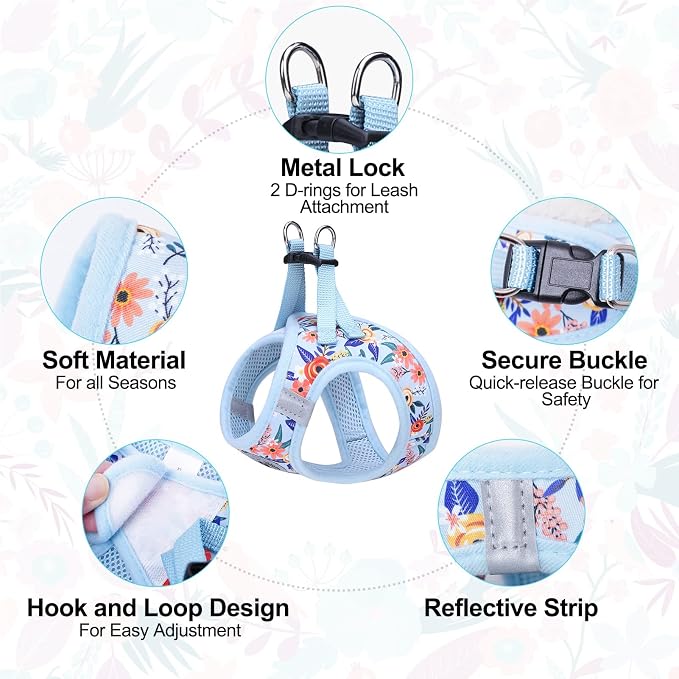 BEAUTYZOO Step in Dog Harness and Leash Set, Floral Pattern Reflective No Pull - Image 3