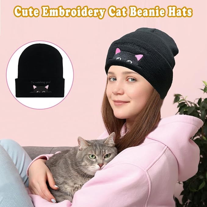 Women’s Cat Beanie, Cute Animal Knitted Hats Cat Lovers Gifts, Funny Christmas - Image 2