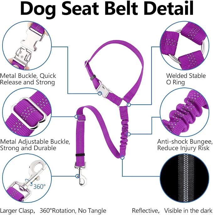 Plutus Pet Dog Seat Belt for Car Headrest, Reflective and Adjustable Restraint - Image 2